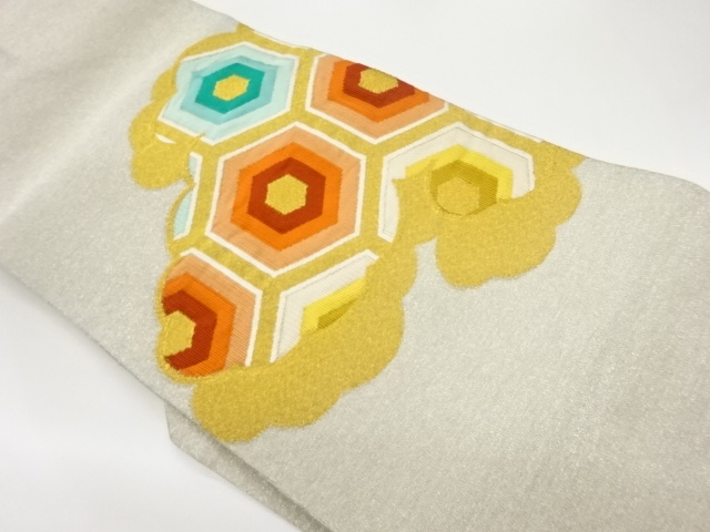 JAPANESE NAGOYA OBI / GIN-TOSHI / WOVEN KIKKO PATTERN
